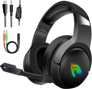 Cuffie Gaming PS4, Cuffie da Gioco Over Ear con Microfono, Controllo Volume e 3,5mm plug, Luce RGB Regolabile con Comando a Filo, Cuffie Gaming per PS4 PS5 Xbox One X/S Nintendo Switch PC TM-9