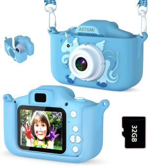 ASTGMI Macchina Fotografica Bambini, 12MP Mini Ricaricabile Fotocamera Digitale Bambina Videocamera Regalo per Ragazze Ragazzi 3-10 Anni, con Scheda 32 GB, Regali Giocattolo di Natale & Compleanno