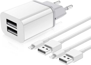 12W Caricatore iPhone,【Apple Certificato MFi】2 Porte USB Caricabatterie + 2Pack Cavo Ricarica iPhone 2M Cavo Lightning Rapida Ricarica 2.4A per iPhone 13/13 Pro Max/12/SE/11/XR/XS/8/8 Plus/7/6 Plus