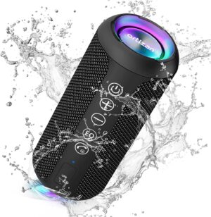 Cassa Bluetooth Portatile, Ortizan Altoparlante Bluetooth Potente Speaker Wireless per Esterni, 360° Suono Stereo e Luce LED, Fino a 30H di Autonomia, IPX7 Impermeabile e Resistente Alla Polvere(Nero) Marca: Ortizan