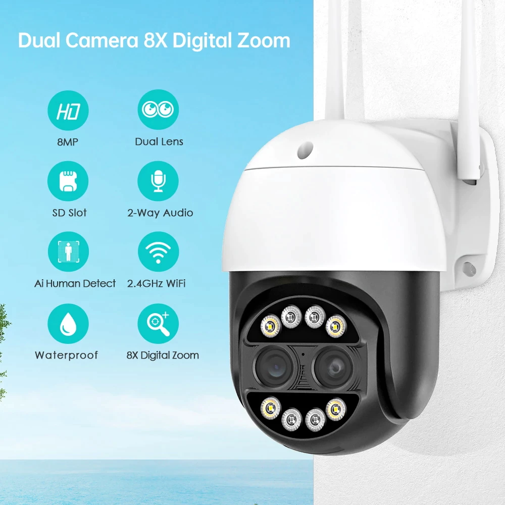 BESDER 8MP 4K 8x Hybrid Zoom 2.8 + 12mm Dual Lens PTZ IP Camera WiFi Human Detection 4MP Audio Security videocamera di sorveglianza 3 BESDER 8MP 4K 8x Hybrid Zoom 2.8 + 12mm Dual Lens PTZ IP Camera WiFi Human Detection 4MP Audio Security videocamera di sorveglianza - immagine 3