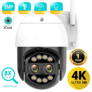 BESDER 8MP 4K 8x Hybrid Zoom 2.8 + 12mm Dual Lens PTZ IP Camera WiFi Human Detection 4MP Audio Security videocamera di sorveglianza