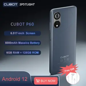 Cubot P60, 2022 Nuovo Smartphone Android 12, telefoni cellulari 6.517 pollici, telefono Octa-Core, 6GB RAM, 128GB ROM(256GB Extended), Fotocamera 20MP, 5000mAh, Face ID,Dual SIM,cellulari in offerta, GPS, Mobile Phones