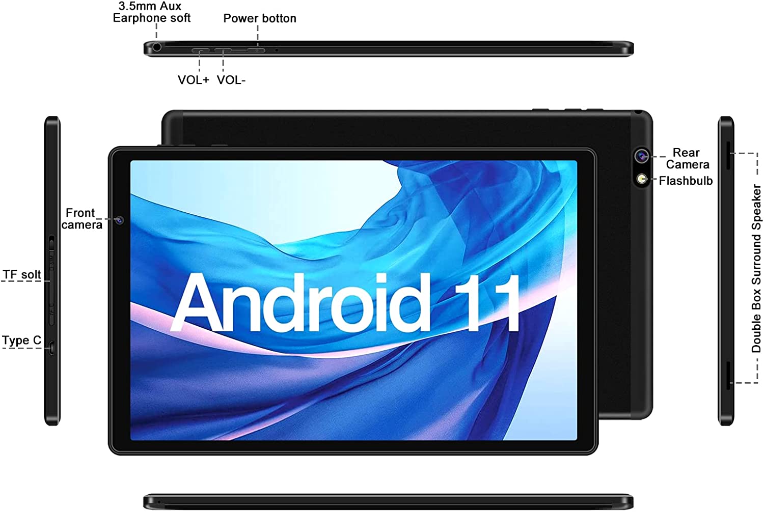 2022 Tablet 10 Pollici FACETEL Tablet Android 11 con 5G WiFi, Octa-Core 1.6 GHz | 4GB + 64GB TF 128GB | FHD | 8000mAh | 5MP + 8MP | Bluetooth, Tablet con Tastiera e Penna - Nero 4 2022 Tablet 10 Pollici FACETEL Tablet Android 11 con 5G WiFi, Octa-Core 1.6 GHz | 4GB + 64GB TF 128GB | FHD | 8000mAh | 5MP + 8MP | Bluetooth, Tablet con Tastiera e Penna - Nero - immagine 4