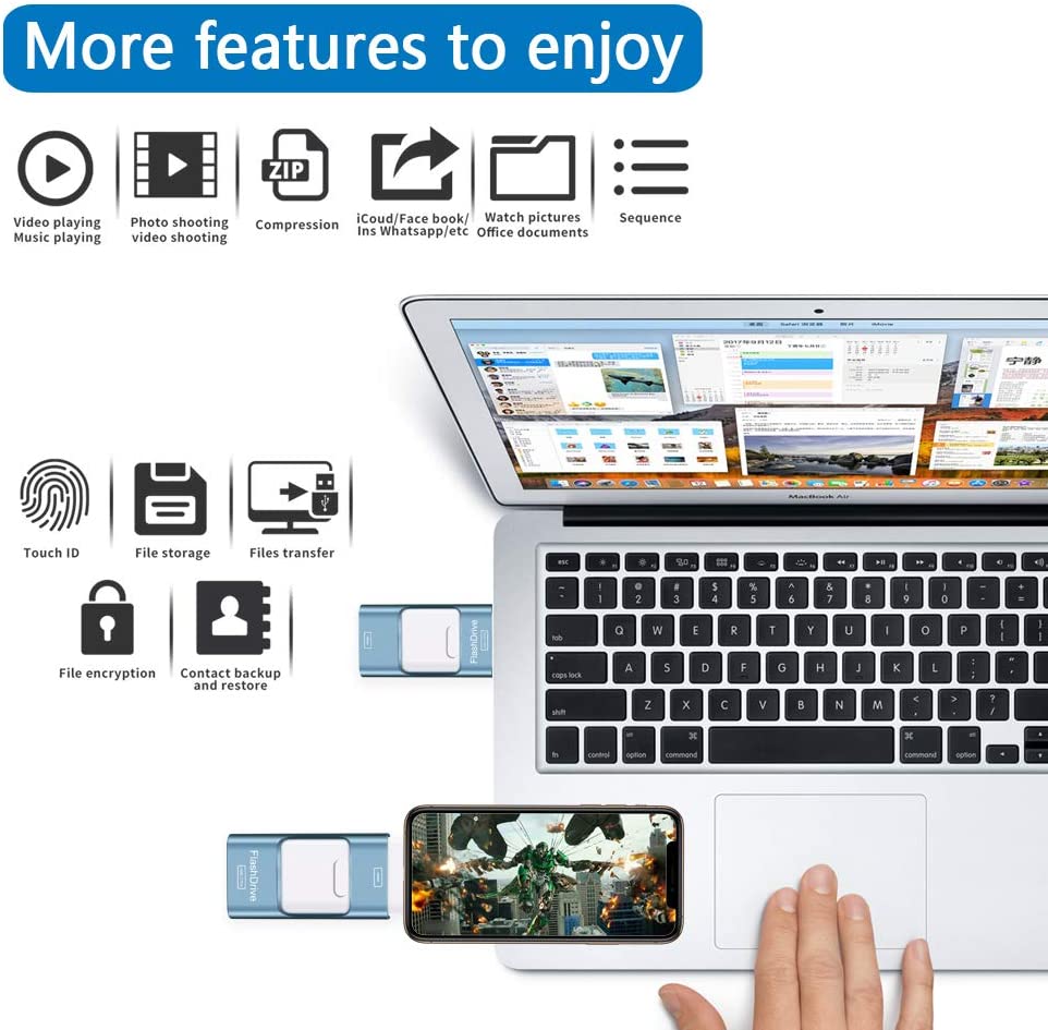 ZARMST Chiavetta USB da 256 GB per Telefono, Pendrive Espansione di Memoria Esterna, per Smartphone, Android, Computer, Laptop, PC, Dati, Immagini/Film, Con un Solo Clic (Blu) 2 ZARMST Chiavetta USB da 256 GB per Telefono, Pendrive Espansione di Memoria Esterna, per Smartphone, Android, Computer, Laptop, PC, Dati, Immagini/Film, Con un Solo Clic (Blu) - immagine 2