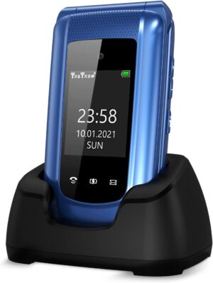 uleway GSM Telefono Cellulare per Anziani,Tasti Grandi,Volume alto,Funzione SOS,Pantalla 2.4,Base di ricarica e fotocamera(Blu)(con 1 * batteria 1000mAh)