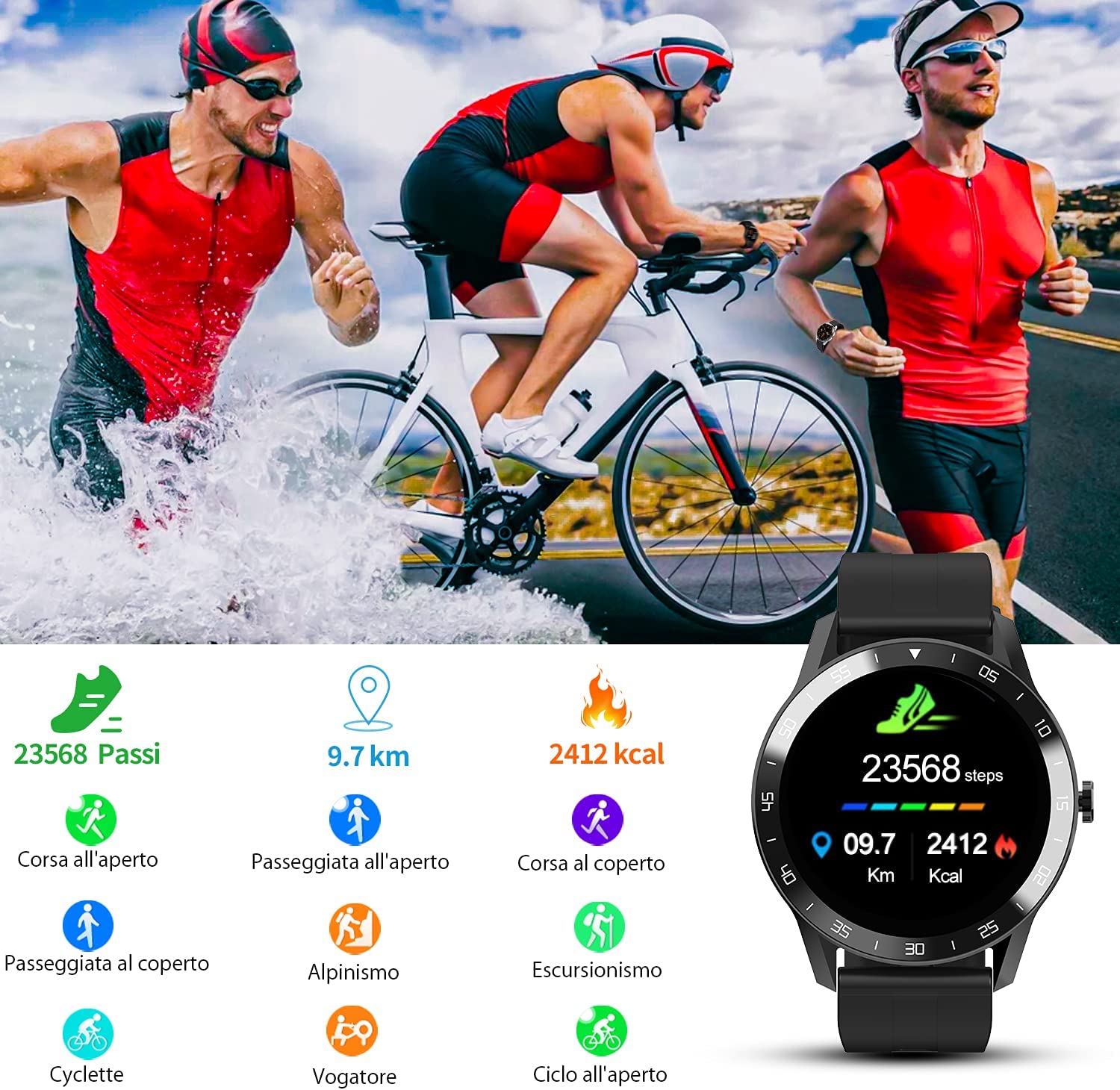 Blackview X1 Smartwatch Uomo Orologio Fitness Impermeabile 5ATM Smart Watch Cardiofrequenzimetro da Polso Contapassi Smartband Activity Tracker Cronometro per Android iOS (2 cinghie) (Nero) 3 Blackview X1 Smartwatch Uomo Orologio Fitness Impermeabile 5ATM Smart Watch Cardiofrequenzimetro da Polso Contapassi Smartband Activity Tracker Cronometro per Android iOS (2 cinghie) (Nero) - immagine 3