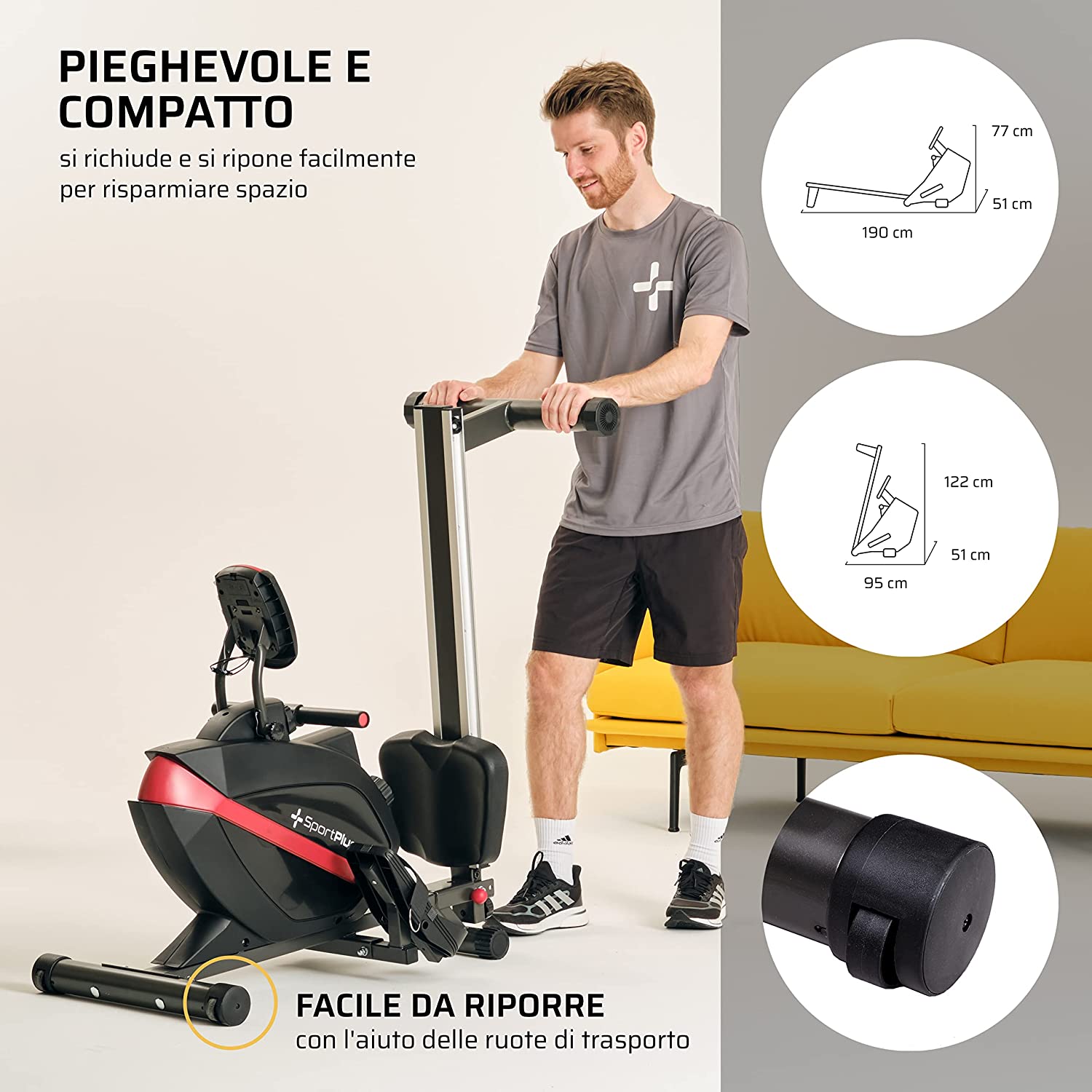 SportPlus Vogatore per uso domestico | Con o senza compatibilità con le app, pieghevole, sistema di frenatura magnetica a bassa rumorosità, 8 livelli di resistenza, massa volanica 8 kg, sedile per vogatore con cuscinetto a sfera 2 SportPlus Vogatore per uso domestico | Con o senza compatibilità con le app, pieghevole, sistema di frenatura magnetica a bassa rumorosità, 8 livelli di resistenza, massa volanica 8 kg, sedile per vogatore con cuscinetto a sfera - immagine 2