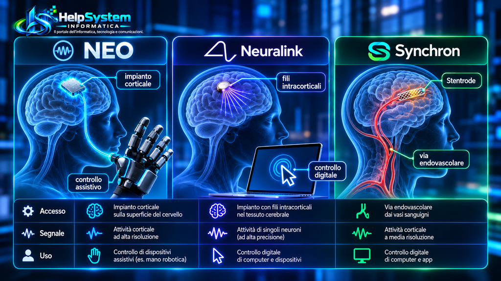Uomo bionico: 7 tecnologie reali che collegano cervello, nervi e macchine 2 Uomo bionico: confronto tra BCI NEO, Neuralink e Synchron