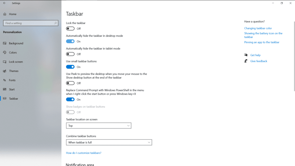 impostazionibarrawindows Helpsystem Informatica