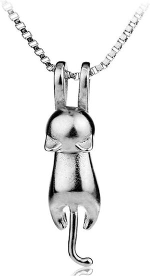Wonvin Donne Argento Sterlina 925 Argento Sterlina Di Amore Del Gatto 3D Collana Pendente Liscia Superficie,