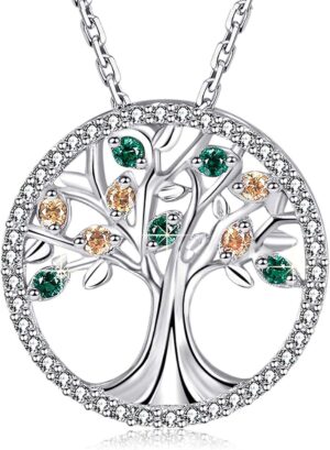 MEGA CREATIVE JEWELRY Collana da Donna Albero Della Vita Ciondolo Gioielli in Argento 925 con Cristalli Idee Regalo Donna Originale per Lei Mamma Moglie Fidanzata Compleanno Anniversario