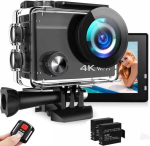 Action Cam 4K, videocamera subacquea da 20MP 50FPS Wi-Fi 40M con schermo touch screen IPS da 2", grandangolo Ultra HD 170°, telecomando, 2 batterie ricaricabili, kit di accessori