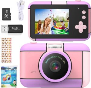 ToyZoom Macchina Fotografica per Bambini 24MP Fotocamera Digitale 1080P FHD Videocamera Giocattolii Regali per Bambini Ragazzi Maschio Femmina 3 4 5 6 7 8 9 10 Years con Selfies, 32GB SD, 2.4 Pollici