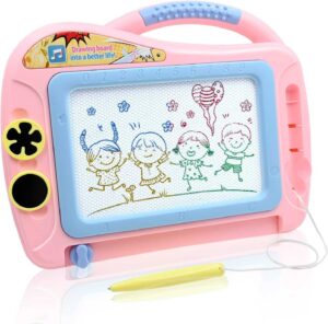 Lavagna Magica Bambini con Pannello Posteriore Chiuso, Lavagna Magnetica Tavolo Cancellabile a 4 Colori, Lavagnetta Magica Schede Schizzo - Giocattoli Educativi Creativi per 3 4 5 anni Bambini
