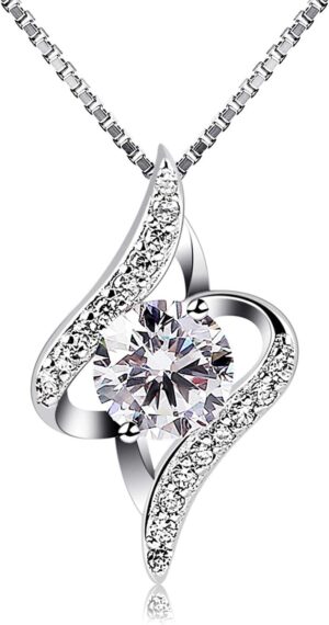B. Catcher donne collana in argento con pendente in zircone, Argento, Oro rosa