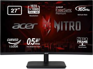 Acer ED270RPbiipx Monitor Gaming Curvo FreeSync, 27", Display VA Full HD, 165 Hz, 5 ms, 16:9, HDMI 1.4, DP, Schermo PC con Contrasto 100M:1, Lum 250 cd/m2, ZeroFrame, Audio Out, Cavi HDMI, DP Inclusi