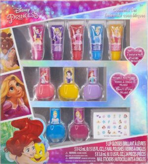 Disney Princess - Townley Girl Set trucco per ragazze con adesivi per unghie smalto lucidalabbra - 11 pezzi|Perfetto per feste pigiama party rifacimenti| Regalo per bambine dai 3 anni in su