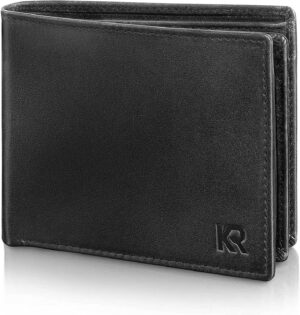 KRONIFY Zeus portafoglio in pelle da uomo l Protezione RFID I portafoglio in pelle bovina di alta qualità I portafoglio da uomo nero I portafoglio con confezione regalo I regalo di Natale