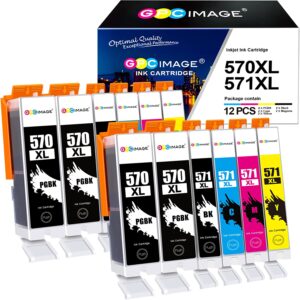 GPC Image Compatibili Cartucce d'inchiostro Sostituzione per Canon 570 571 PGI-570XL CLI-571XL per Pixma MG5750 TS5050 MG6850 MG5751 TS5051 TS6050 TS8050 (PGBK Nero Ciano Magenta Giallo, 12-Pack)