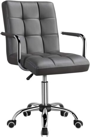 Yahee Sedia a rotelle da ufficio scrivania girevole imbottita ergonomica con rivestimento in ecopelle Altezza regolabile (Grigio)