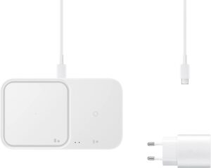 Samsung Wireless Charger Duo 15W Fast Charging 2.0 con Caricabatterie 25W, Bianco